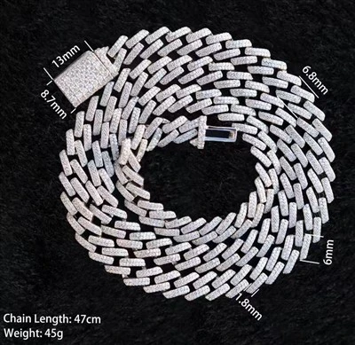 925 Silver Double Row Cuban Link Chain Hip Hop Necklace For Men