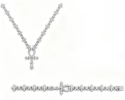 925 Silver Ankh Cross Chain & Bracelet Set