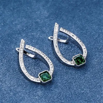925 Silver Teardrop Emerald & Baguette CZ Earrings