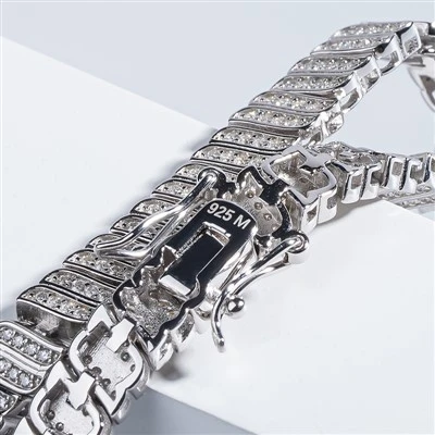 925 Silver Full Micro Pave Moissanite Box Link Bracelet