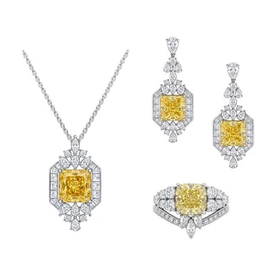 925 Silver Yellow Square Jewelry Set Wholesale For Wedding Event