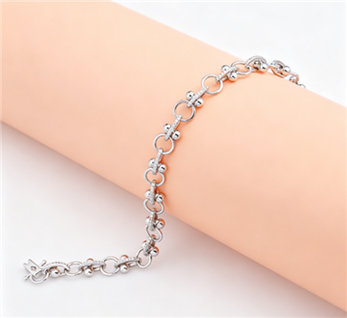 925 Silver Moissanite Bead & Circle Pavé Link Bracelet