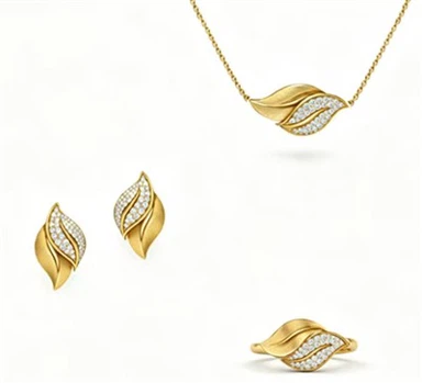 925 Silver Double Leaf CZ Jewelry Set