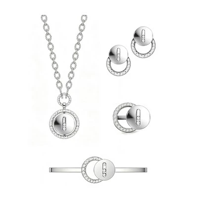 925 Silver Circle CZ Jewelry Set Interlocking Modern Geometric Fine Jewelry
