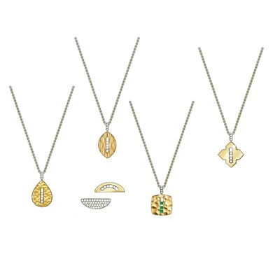 925 Silver Factory Original Hammered Sliding Gem Pendant Necklace Set