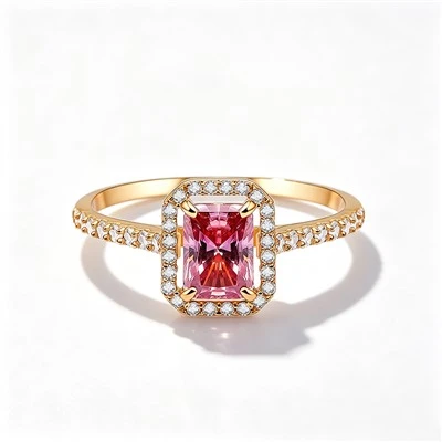 925 Silver Ring Gold Ring Pink CZ Halo Ring Band Engagement Ring