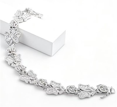 925 Silver Butterfly Rose Link Bracelet