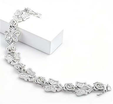 925 Silver Butterfly Rose Link Bracelet