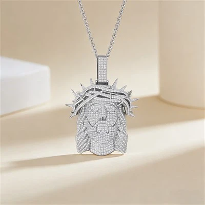 925 Silver Jesus Christ Hip Hop Pendant Necklace