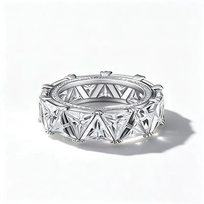 925 Silver Triangle Cut Ring Multi-Faceted Geometric Stackable Statement Ring