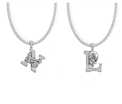 925 Silver Letter N&L Skull Pendant Set