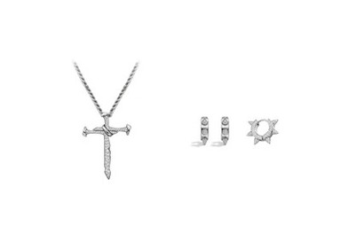 925 Silver Nail Cross Hip Hop Jewelry Set