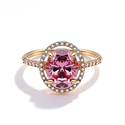 925 Silver Oval Cut Pink Gemstone Halo Ring Engagement Promise Ring