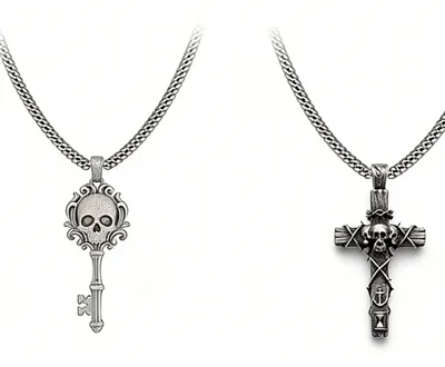 925 Silver Memento Mori Cross Pendant Set