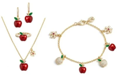 925 Silver Sweet Red Apple Charm Full Jewelry Collection 4-Piece Set