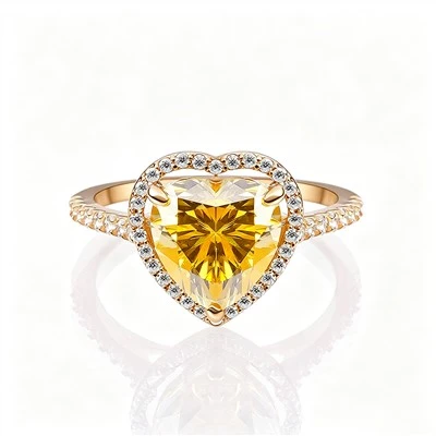 925 Silver Heart Cut Yellow CZ Double Halo Ring,Engagement Ring