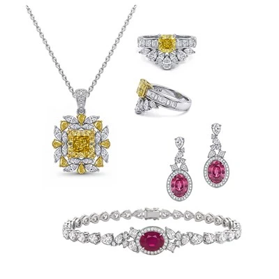 925 Silver Floral Design Yellow & Pink CZ Jewelry Set Wedding Banquet
