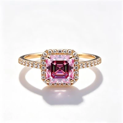 925 Silver Pink Princess Cut Halo Engagement Ring Wedding Promise Ring