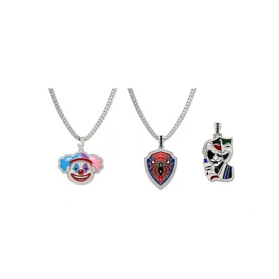 925 Silver Iced Out Enamel Colorful Clown Head Pendant Hip Hop Cuban Link Chain Punk Streetwear Jewelry For Men