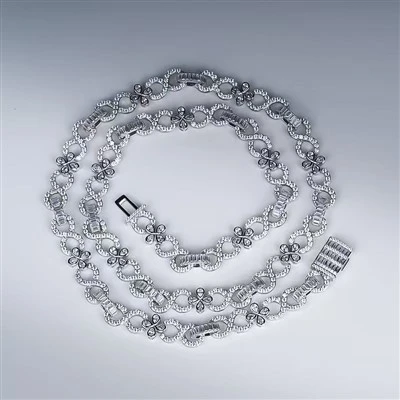 925 Silver 925 SILVER Hollow Four Leaf Clover Fully Iced Out Link ChainHip Hop Lucky Charm Necklace