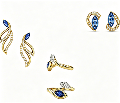 925 Silver Sapphire Ring Marquise CZ Jewelry Set