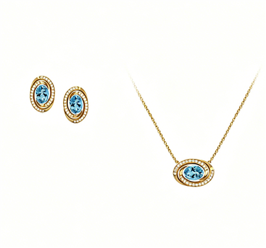 925 Silver Gold Plated Oval Blue Topaz Jewelry Set