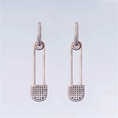 925 Silver Rose Gold Plated Pin Drop Earrings Paperclip Link Minimalist Jewelry