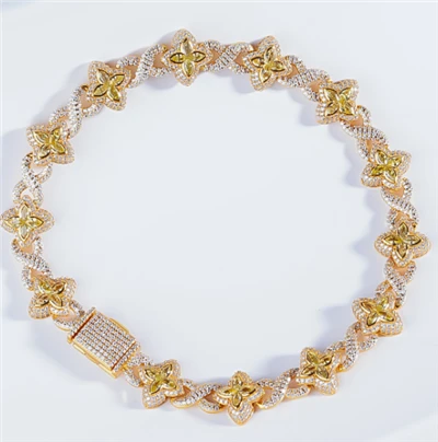 925 Silver Yellow CZ Four-Leaf Clover Infinity Weave Sparkling Chain