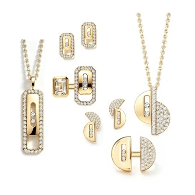 925 Silver Factory Original Dual Geometric Sliding Moissanite Jewelry Set