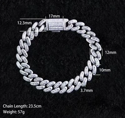 925 Silver Wide Baguette & Round Moissanite Cuban Link Hip Hop Bracelet