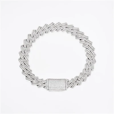 925 Silver Full Baguette Cut Iced Out Cuban Link Hip Hop Bracelet