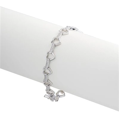 925 Silver Minimalist Intertwined Hollow HeartMicro Pave Cubic Zirconia Rectangle Links Bracelet