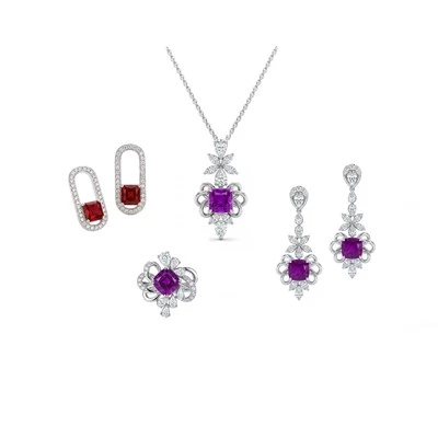 925 Silver Floral Jewelry Set & Paperclip Red Drop Earrings Women Party Jewelry Collection