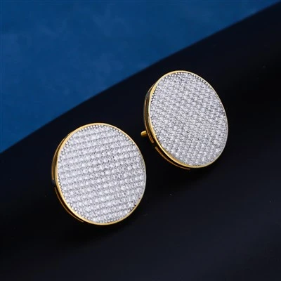 925 Silver Vintage Full Pave Crystal Oval Dual Tone Thin Gold Border Dense Micro-Set Round Zircon Flat Oval Sparkling Solid Full Shimmer Oval Minimalist Stud Earrings