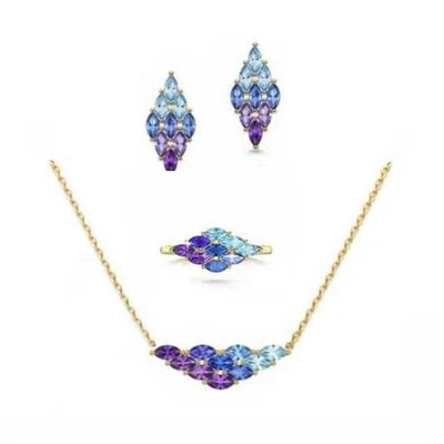 925 Silver Ombre Multi-Color CZ Jewelry Set Marquise Blue Purple Fine Jewelry