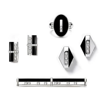 925 Silver Factory Original Art Deco Black Enamel Sliding Moissanite Jewelry Set