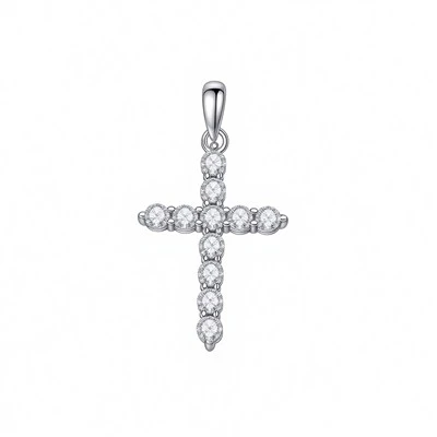 925 Silver Round Cross Pendant Necklace Single Stone Line Silver Minimal Jewelry