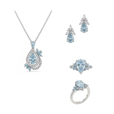 925 Silver Ocean‑Inspired Light Blue Teardrop CZ Bridal Jewelry Set