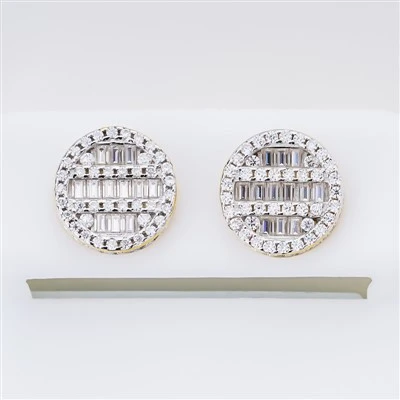 925 Silver Two-tone Plated Round Baguette Moissanite Stud Earrings Hip Hop Jewelry