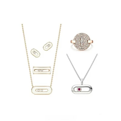 925 Silver Modern Sliding Oval Enamel CZ Jewelry Set Paperclip Jewelry