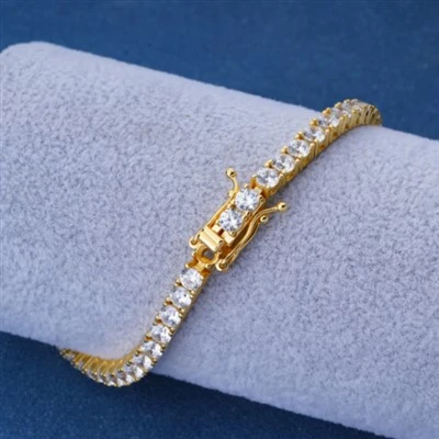 925 Silver Classic Full Paved Round Cubic Zirconia Tennis Link Bracelet Dainty Sparkle Stackable Bracelet
