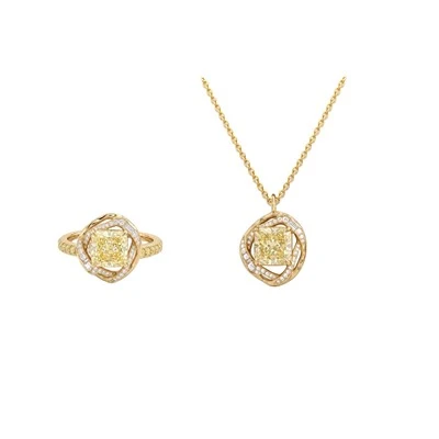 925 Silver Jewelry Set Yellow Stone Wedding Gala Fine Jewelry