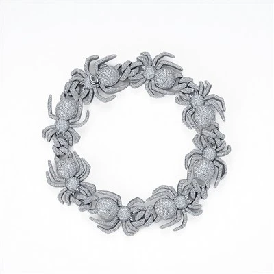 925 Silver Iced Out CZ Spider Link Bracelet Gothic Punk Hip Hop Jewelry