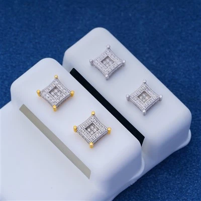 925 Silver Square Cluster Stud Earrings Moissanite Sparkling Earrings