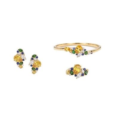 925 Silver Multi-Color Jewelry Set Pear Yellow Center Stone Garden Floral Women Gala Fine Jewelry