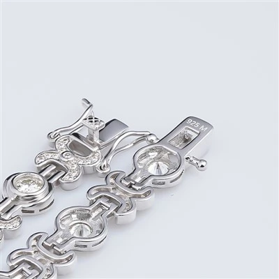 925 Silver S925 Sterling Silver Bezel Set Round Moissanite Hollow Bracelet
