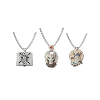 925 Silver Iced Ancient Culture Jewelry Set Religious Jesus Egyptian Goddess Cat & Horus Eagle Pendant Necklace