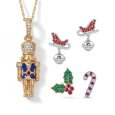 925 Silver Christmas Nutcracker Jewelry Set Enamel Nutcracker Soldier Pendant