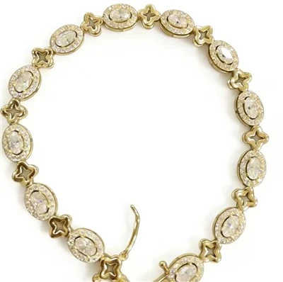 925 Silver Four Leaf Clover Link Bracelet Moissanite Bridal Jewelry For Women
