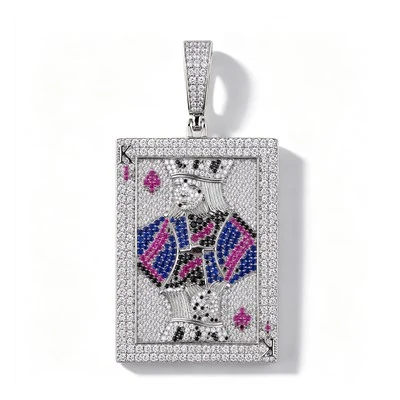 925 Silver King Of Clubs Playing Card Pendant Hip Hop Card King Charm Pendant